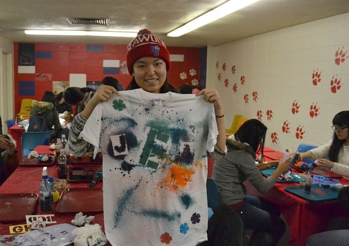 Student and her tie-dyed t-shirt.