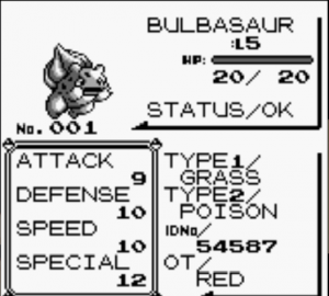 In-game screenshot of Pokémon stat screen showing HP, Attack, Defense, Speed, Special and Type Credit: Nintendo