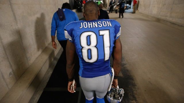 DETROIT, MI - DECEMBER 27: Calvin Johnson #81 of the Detroit Lions walks off the field after defeating the San Francisco 49ers 32-17 at Ford Field on December 27, 2015 in Detroit, Michigan. (Photo by Gregory Shamus/Getty Images)