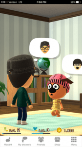 Two Mii characters interacting in Miitomo. Image Credit: Nintendo, Stephen Infantolino
