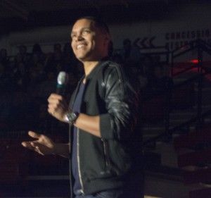 Trevor Noah greets students at the IFCU Arena Friday Night/Photo by Maddy Marcus