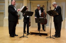 Emerson String Quartet at Samford University, Alabama (Left to Right) Philip Setzer, Eugene Drucker, Paul Watkins, Lawrence Dutton.
Photo courtesy of Ralph Dally (Mar. 18, 2014)